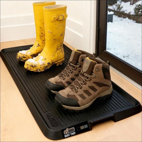 Gorilla Grip Boot Tray - Waterproof Natural Rubber Indoor/Outdoor Shoe Mat with Raised Edges | 24x16 Black