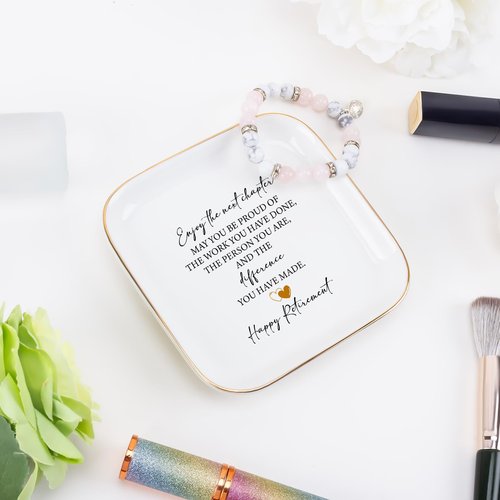 Teeglow Retirement Gift for Woman Ceramic Jewelry Dish Tray - Farewell Going Away Goodbye Gifts for Coworkers Leaving - Retirement Gift Jewelry Dish for Women Friends Retired Teachers Nurses