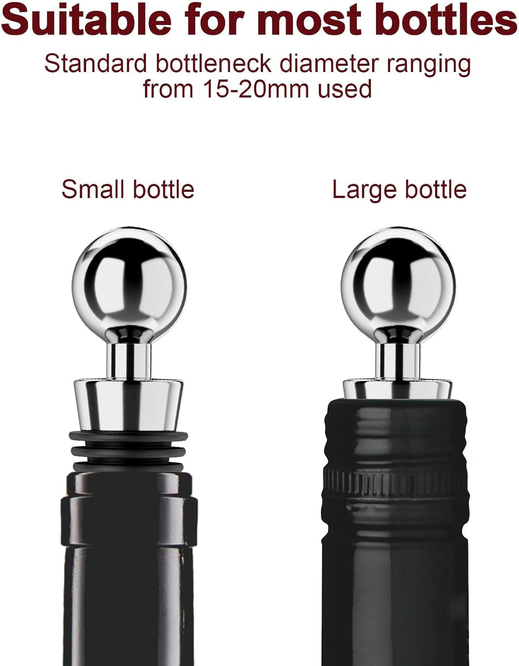 Wine Stoppers for Wine Bottles 6Pcs Vacuum Wine Bottle Stopper with Silicone Reusable Wine Corks, Leak proof Keep Fresh Suitable for Standard (Silver, 6 Pack)