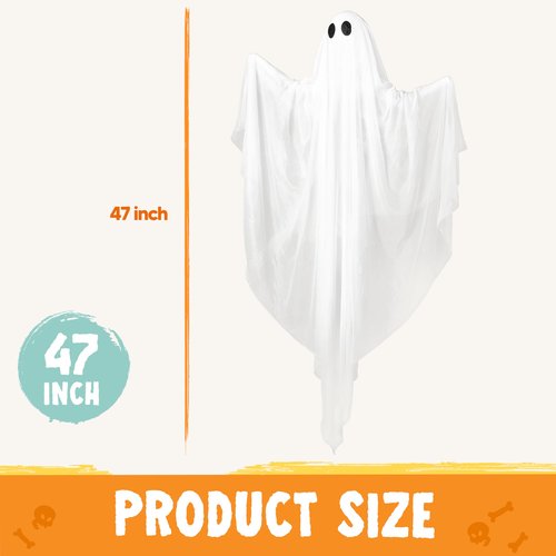 JOYIN Halloween Hanging Light up Ghost with Spooky White LED Light, 47” Halloween Hanging Ghost Decoration for Front Yard Patio Lawn Garden Party Decor Indoor Outdoor