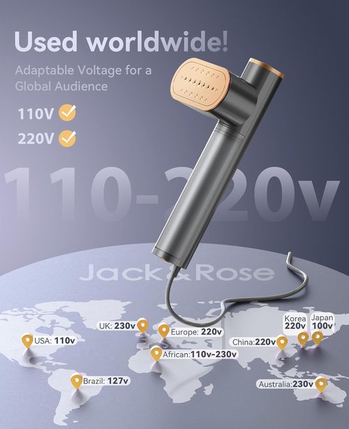 Jack & Rose Travel Steamer - 2-in-1 Portable Iron with 15s Heat-Up | Compact Design for Global Use