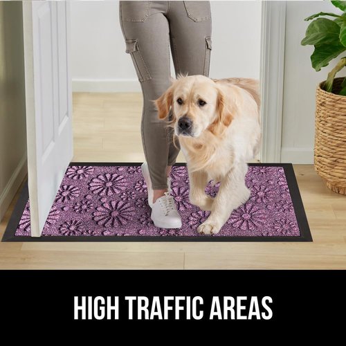 GORILLA GRIP Waterproof All-Season Doormat - Durable Natural Rubber, Stain & Fade Resistant, 29x17, Purple Confetti Daisy