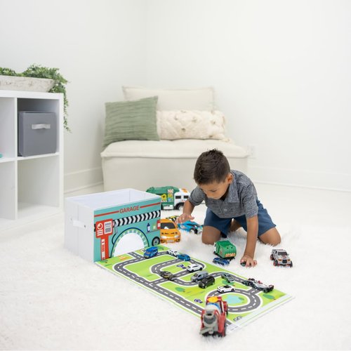 EMBRACE PLAY Toy storage box with car rug play mat - Toy box for boys and girls - 2 in 1 collapsible toy car storage- toyboxes for children - toy boxes for kids (WHITE)