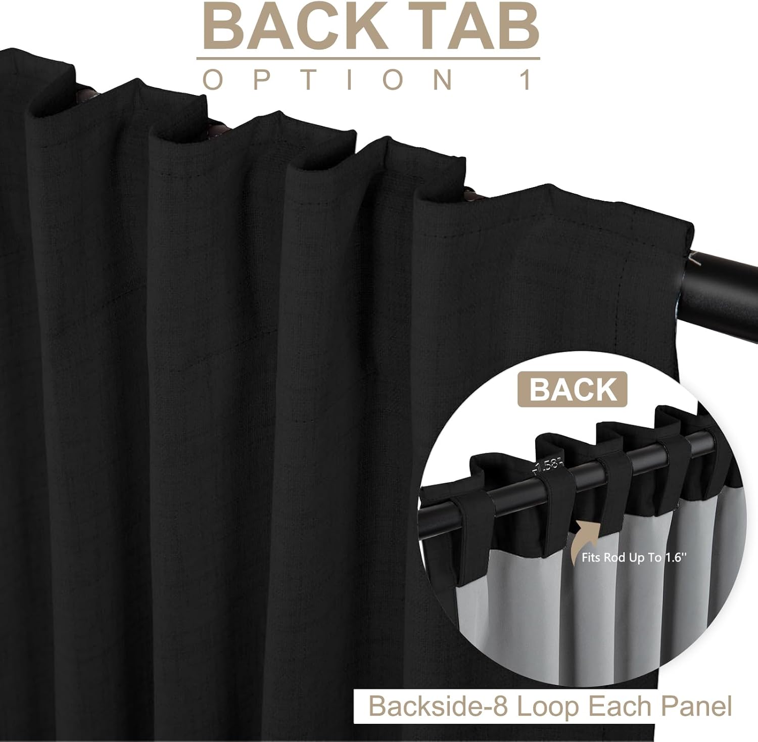 Skiennix Blackout Curtains - 100% Blackout Thermal Insulated Drapes | 72" Long, 50" W, Black, 2 Panels Set