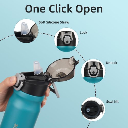 BJPKPK Stainless Steel Insulated Water Bottle - 14oz Reusable Thermal Flask with Straw Lid | Keeps Drinks Hot & Cold - Laguna