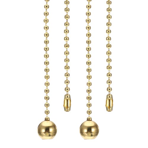 PATIKIL 1M 3.3ft Ceiling Fan Pull Chain, 2 Pcs Beaded Pulls Cord Extender Ball Pendant for Fan Light Chandelier Table Lamp Pulling Switch, Gold Tone