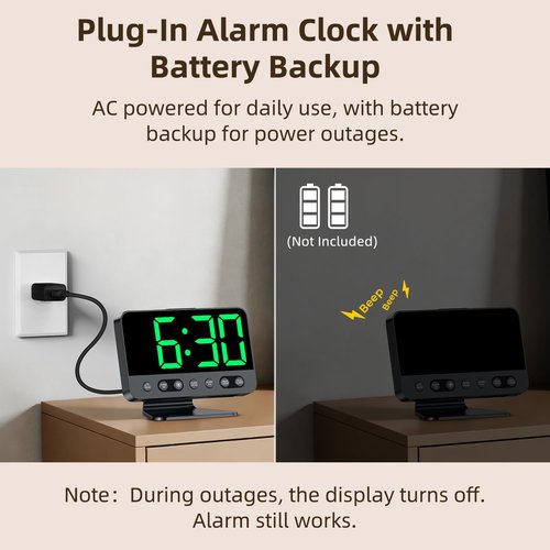 AuroraCalm Digital Alarm Clock with Large Numbers for Bedrooms: Bold Display Readable Across The Room with 5 Level Brightness - 5 Alarm Sounds 8 Night Lights for Kids Seniors Teens - Green