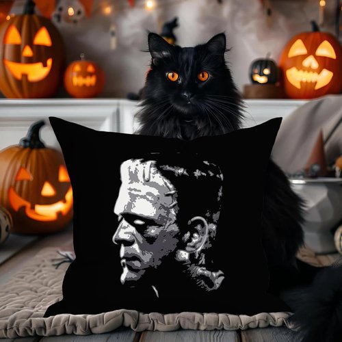 SCQIUSYA Valentine Frankenstein Pillow Covers 18x18, Black Goth Throw Pillows Set of 2, Bride of Frankenstein Spooky Horror Pillowcase for Gothic Home Bedding Couch Room