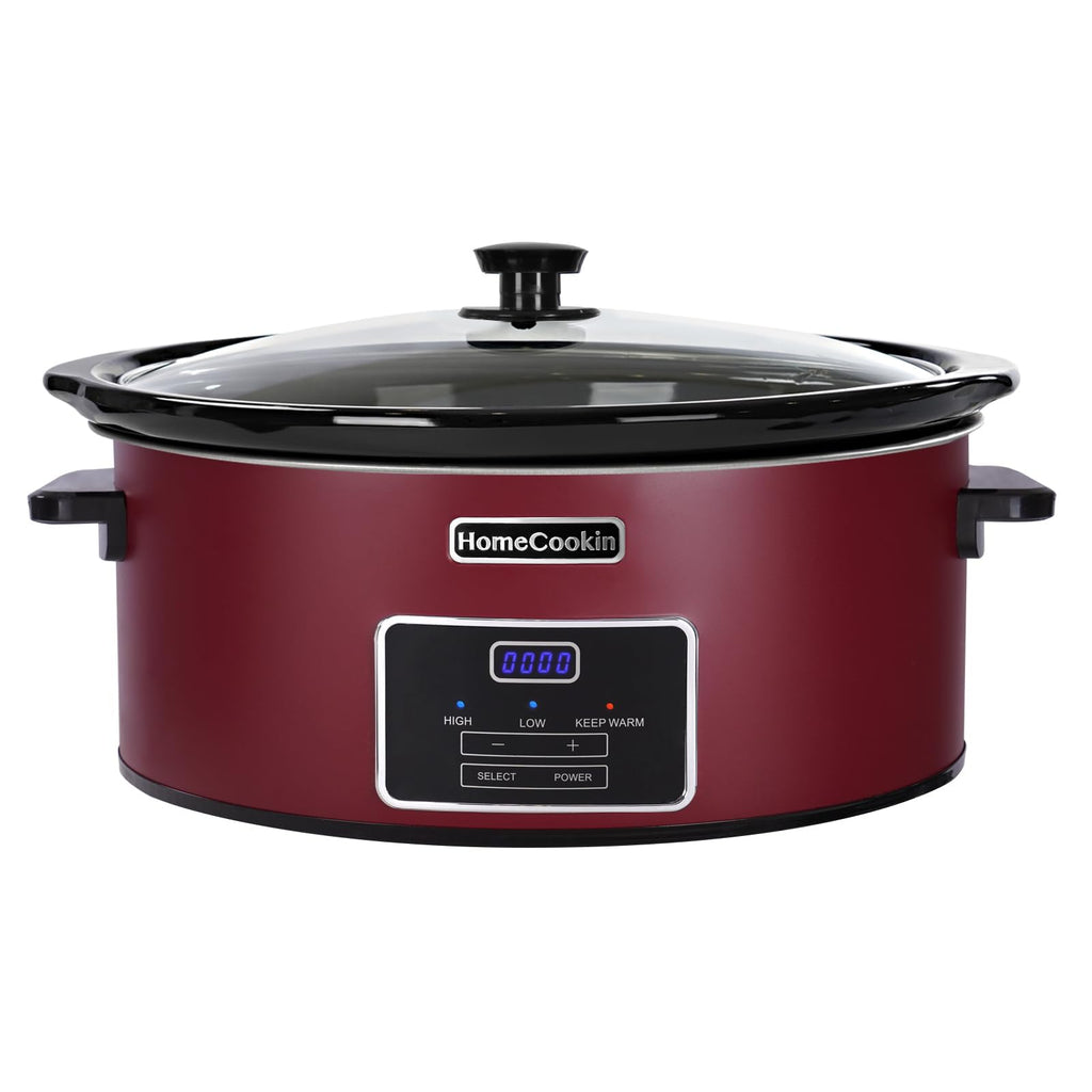 HOMECOOKIN 7 Quart Programmable Slow Cooker, Kitchen Appliances, Perfect Kitchen Small Appliance for Family Dinners, Red Stainless Steel
