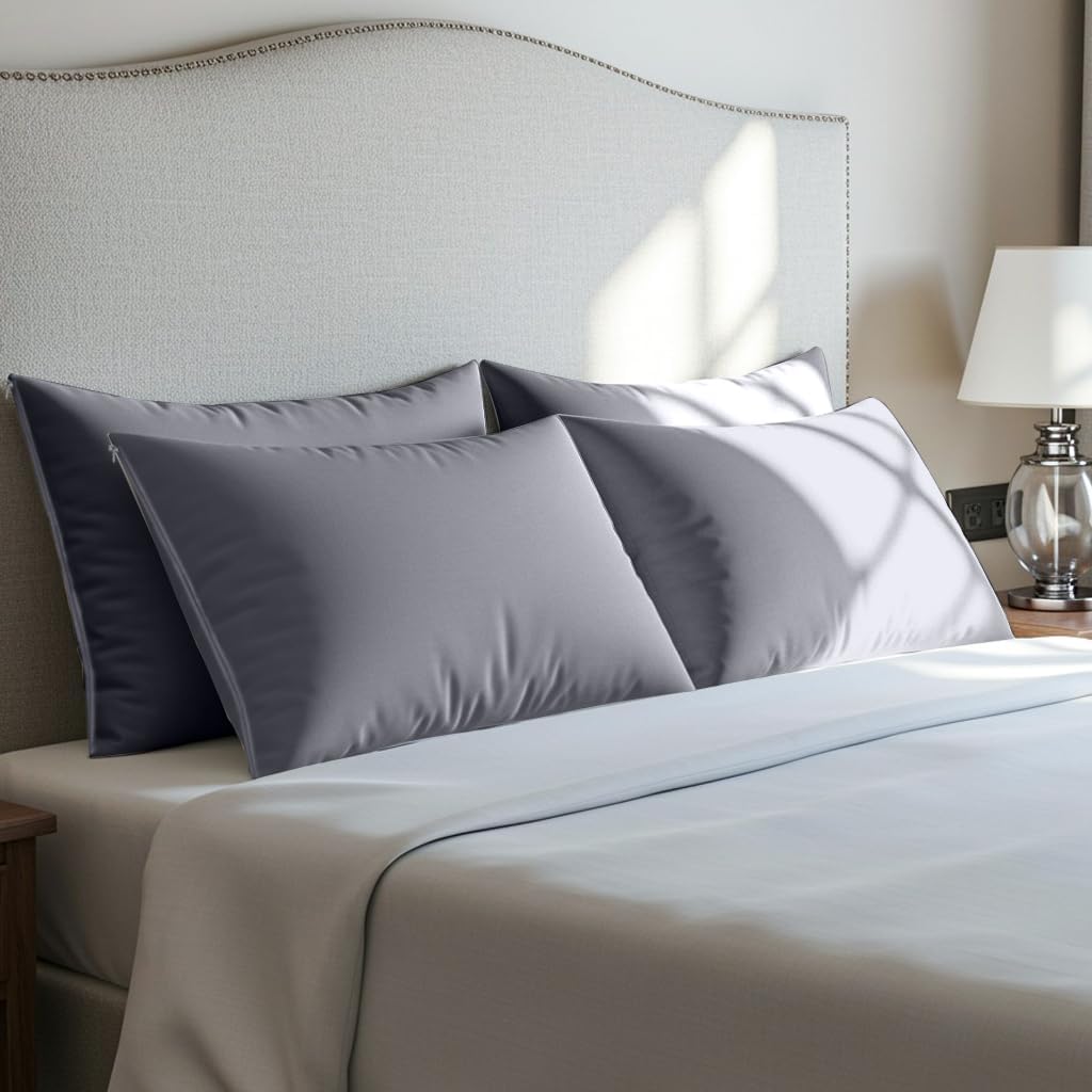 Utopia Bedding Waterproof Pillow Protectors - Bed Bug & Dust Mite Proof | Standard Size Set of 4, Gray