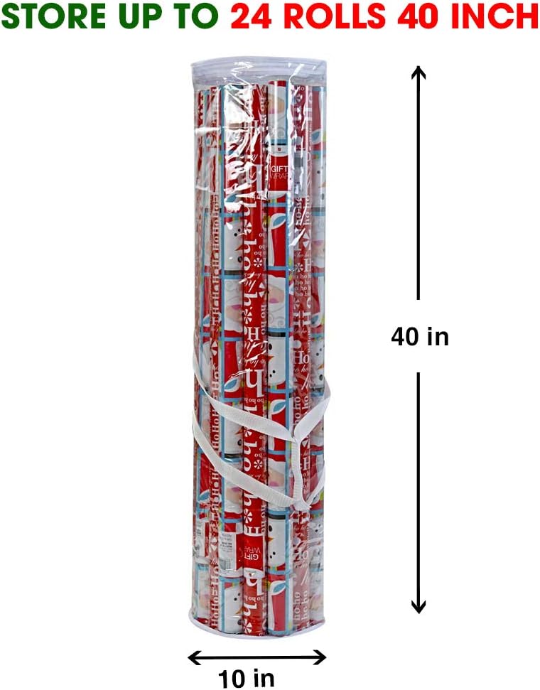 ProPik Wrapping Paper Storage Bag - Heavy Duty Organizer for 24 Rolls, 40 Inch Long | Clear PVC with Handles