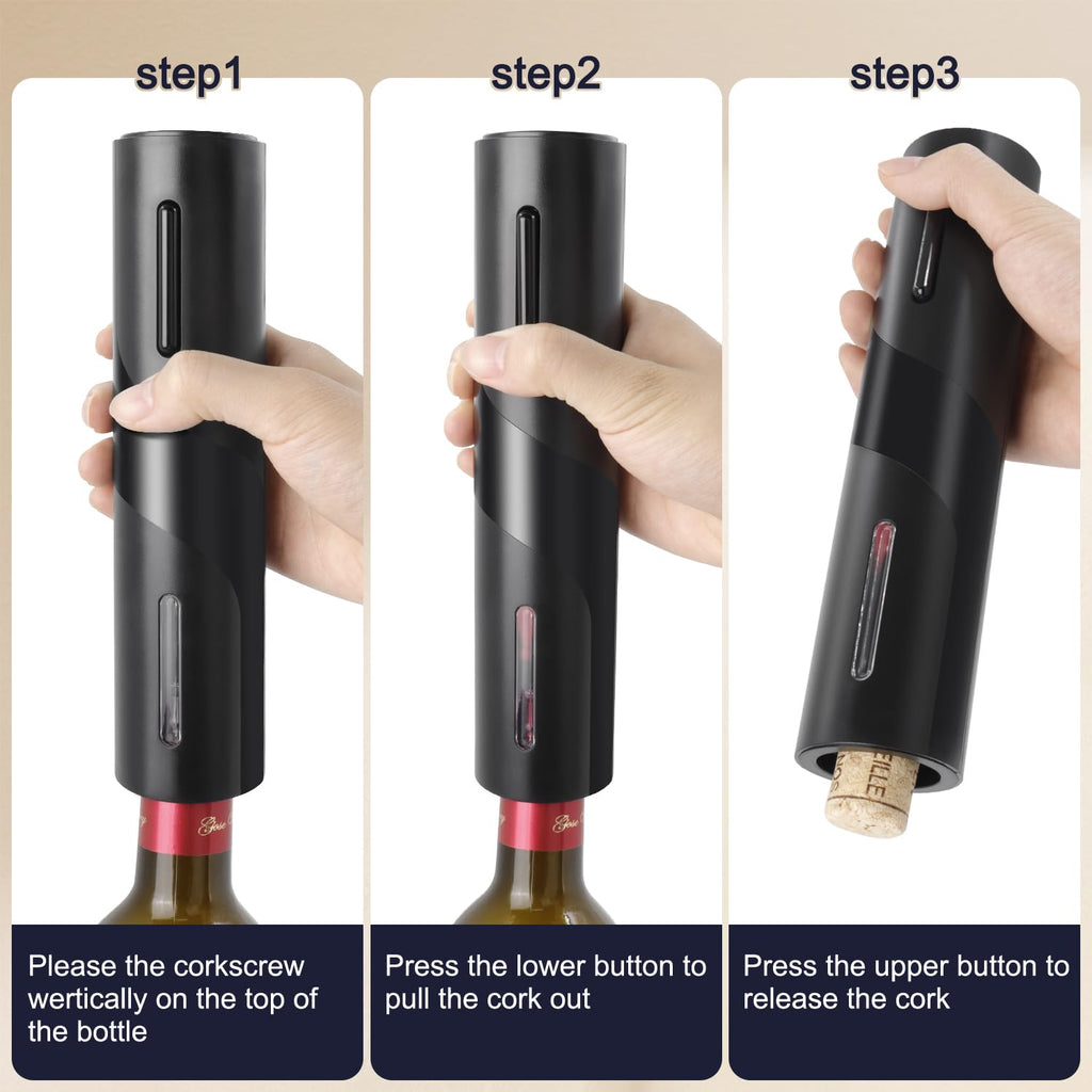 ELMWAY Electric Wine Opener Set by ELMWAY - Rechargeable Wine Bottle Opener & Corkscrew with Foil Cutter / 4 x Vacuum Stoppers/Premium Wine Aerator Pourer, Ideal Wine Gifts for Wine Lovers - Black