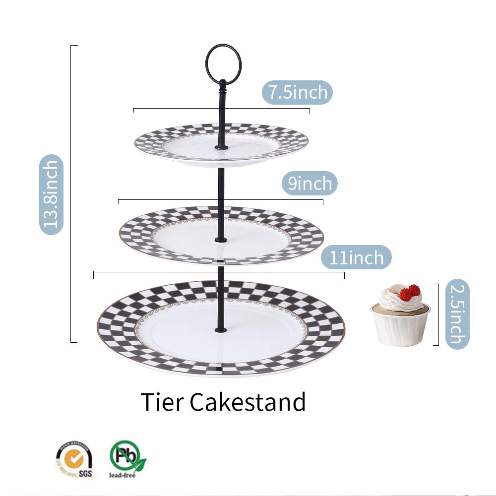 Porlien Checker Pattern 3 Tier Cake Stand for Desserts, Cupcakes, Cookies and Pastry