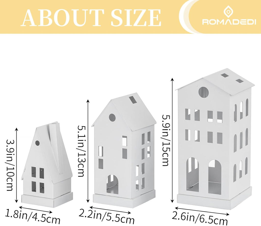 Romadedi Christmas Village Houses - White LED Candle Holders | Set of 3 Light-Up Decorations for Home Decor