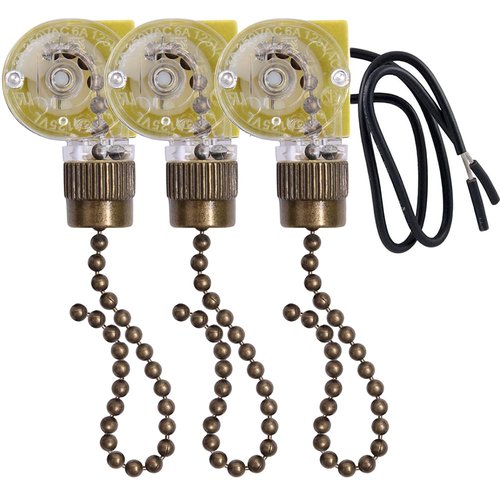 Akahttbn Ceiling Fan Light Switch Zing Ear ZE-109,Two-wire On-Off Control Pull Chain Switch Compatible with Hunter Ceiling Fans Wall Lamps (Bronze Pull Chain) 3 Pcs