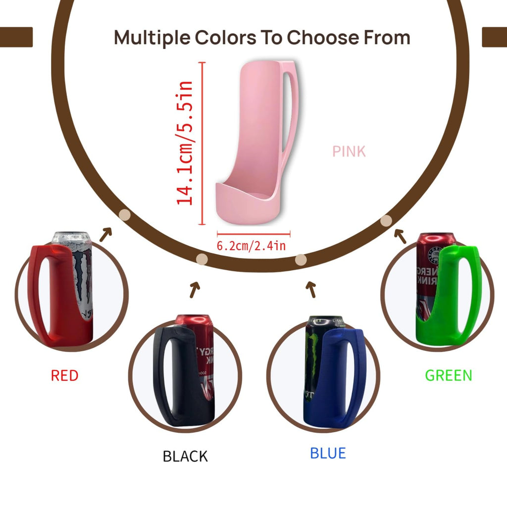 Slim Can Holder 12 Oz with Handle, 3D Printed Reusable Beverage Grip for Beer, Suitable for A Variety of 12 Oz Canned Beverages and Beer (Pink)