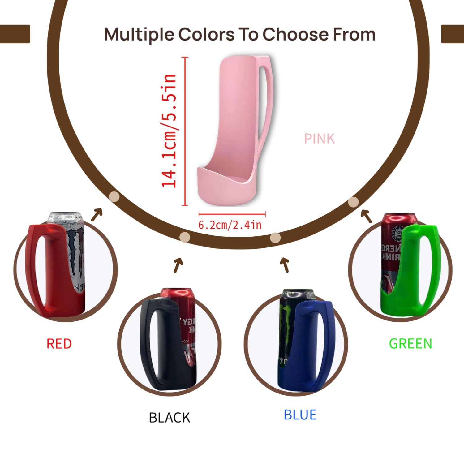 Slim Can Holder 12 Oz with Handle, 3D Printed Reusable Beverage Grip for Beer, Suitable for A Variety of 12 Oz Canned Beverages and Beer (Pink)