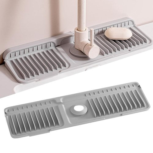 SOCORIA Faucet Mat for Kitchen Sink, 2025 New Silicone Sink Splash Guard, 7°Slope Fast Self-draining, Fast Drying Tidy Faucet Mat Splash Guard
