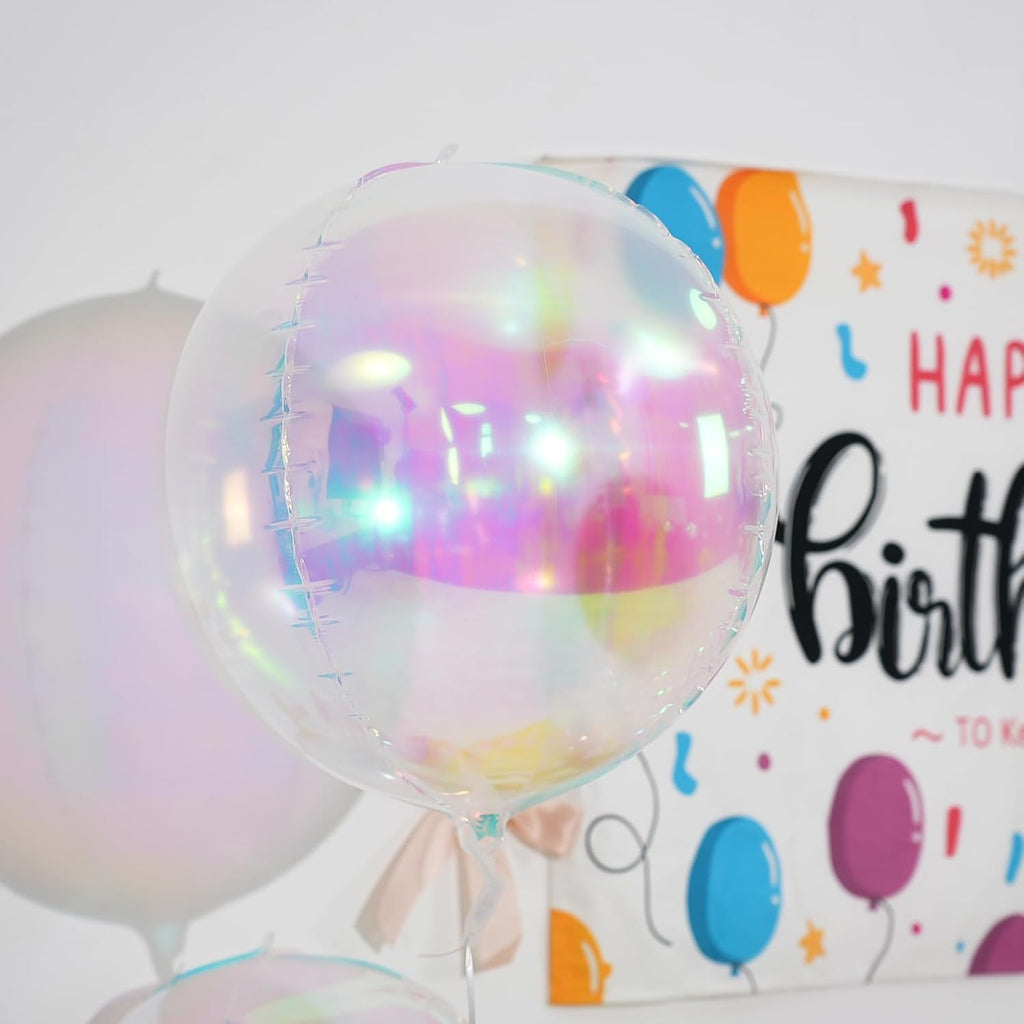 Skiennix 12Pcs Iridescent Round Foil Balloons - Holographic 4D Clear Balloons for Birthday & Wedding Decor