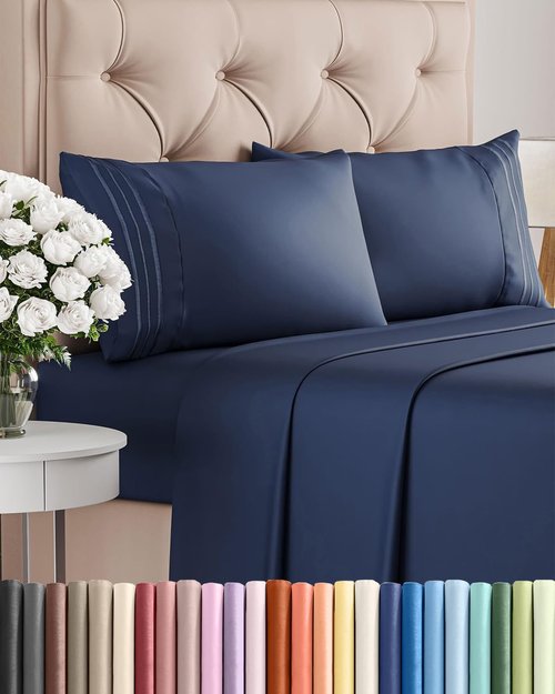 Cal King Size Sheet Set by [Brand Name] - Comfy Cooling Bed Sheets | Luxury Hotel Quality - Deep Pockets, Soft & Wrinkle-Free - Navy Blue
