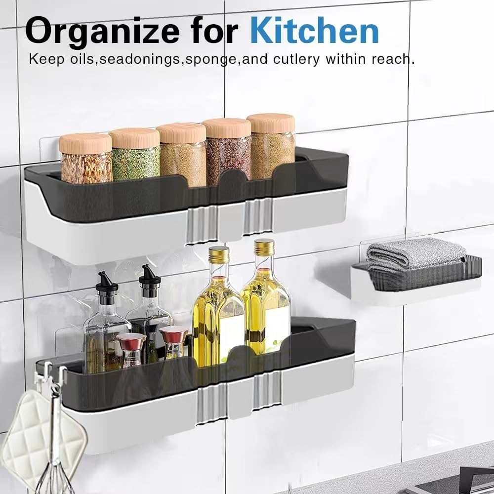 Skiennix 2-Pack Shower Caddy - Separable Organizer with Soap Dish & Hooks | No-Drill Double Layer Shelf (Black)