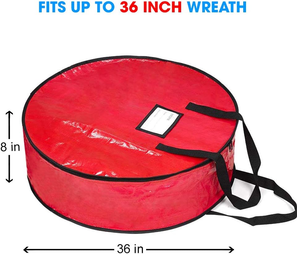 ProPik Christmas Wreath Storage Bag - Heavy-Duty Tear-Resistant Holiday Container | 36” X 8” (Red)