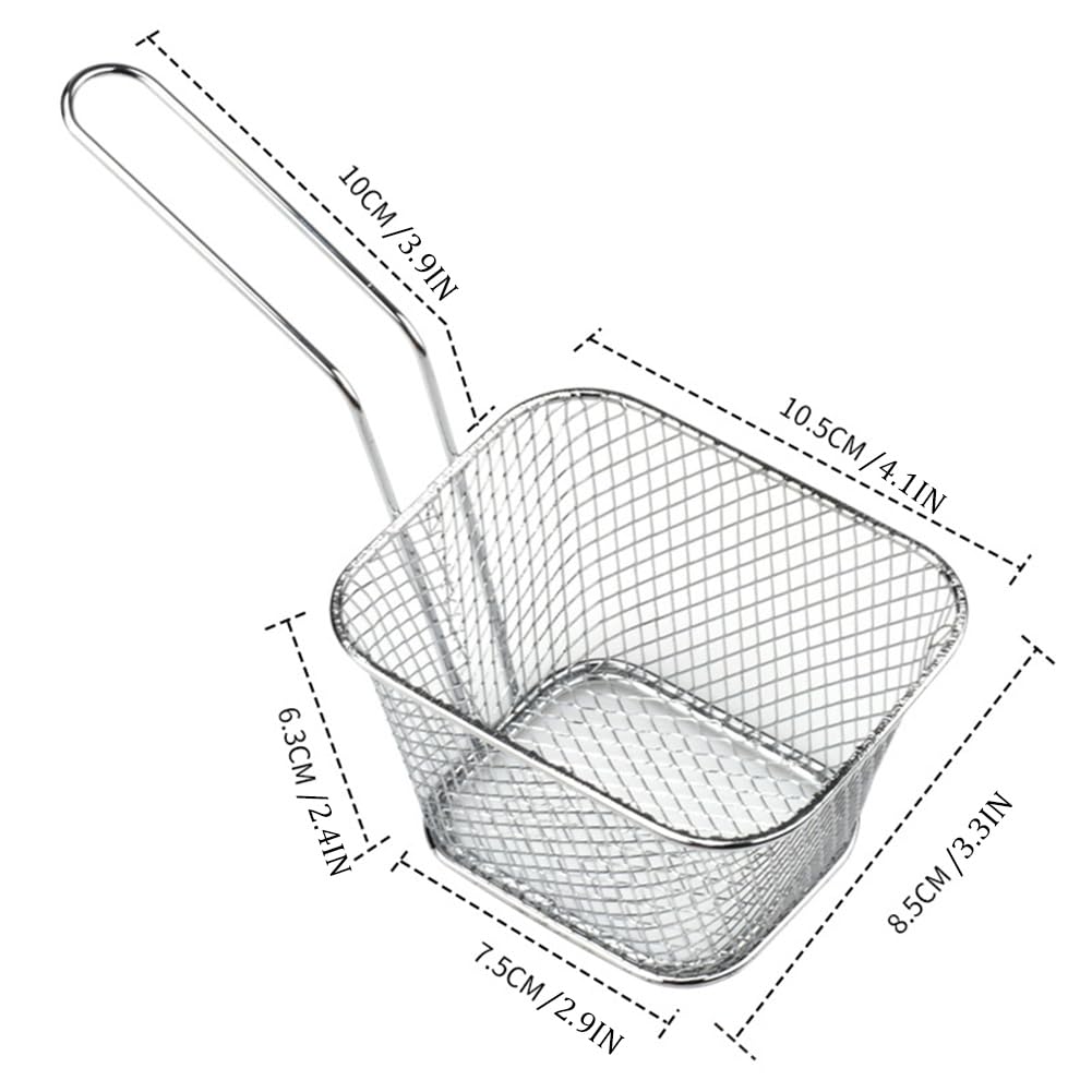12 Pieces Fries Basket, Mini Square French Fry Chip Holder Food Snack Baskets For Serving, Stainless Steel Fry Basket with Handle Kitchen Restaurant