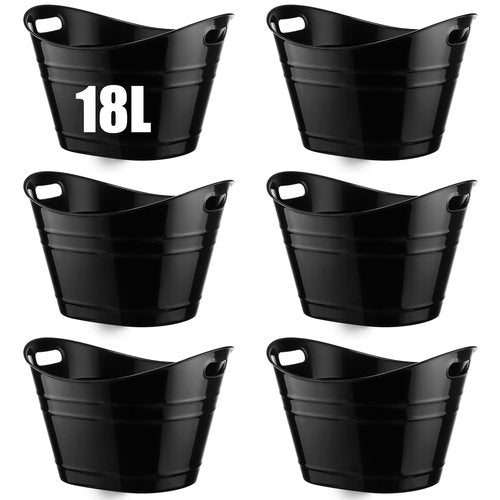 Patelai 6 Pcs Ice Buckets Bulk, Plastic Ice Buckets with Handles, Oval Storage Tub, Large Capacity Drink Tub for Party Bar Wine Beer Champagne Beverage Bottle Cooler(18 Liter,Black)