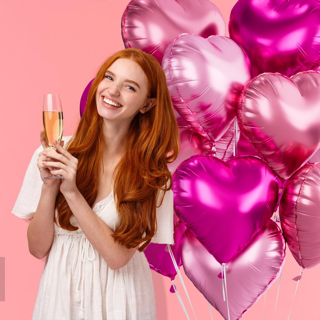 Pink Heart Balloons, 12 Pcs Hot Pink Foil Heart Shaped Balloons, 18 Inch Light Pink Mixed Heart Balloon Light Candy Color Helium Love Balloon for Valentines Day Wedding Engagement Party Decorations