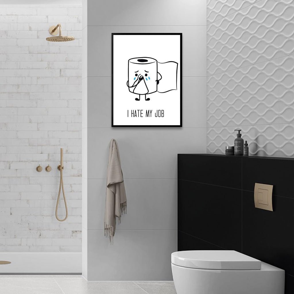 Ovdang Black & White Bathroom Wall Art - Funny Toilet Paper Canvas Print | Modern Minimalist Design