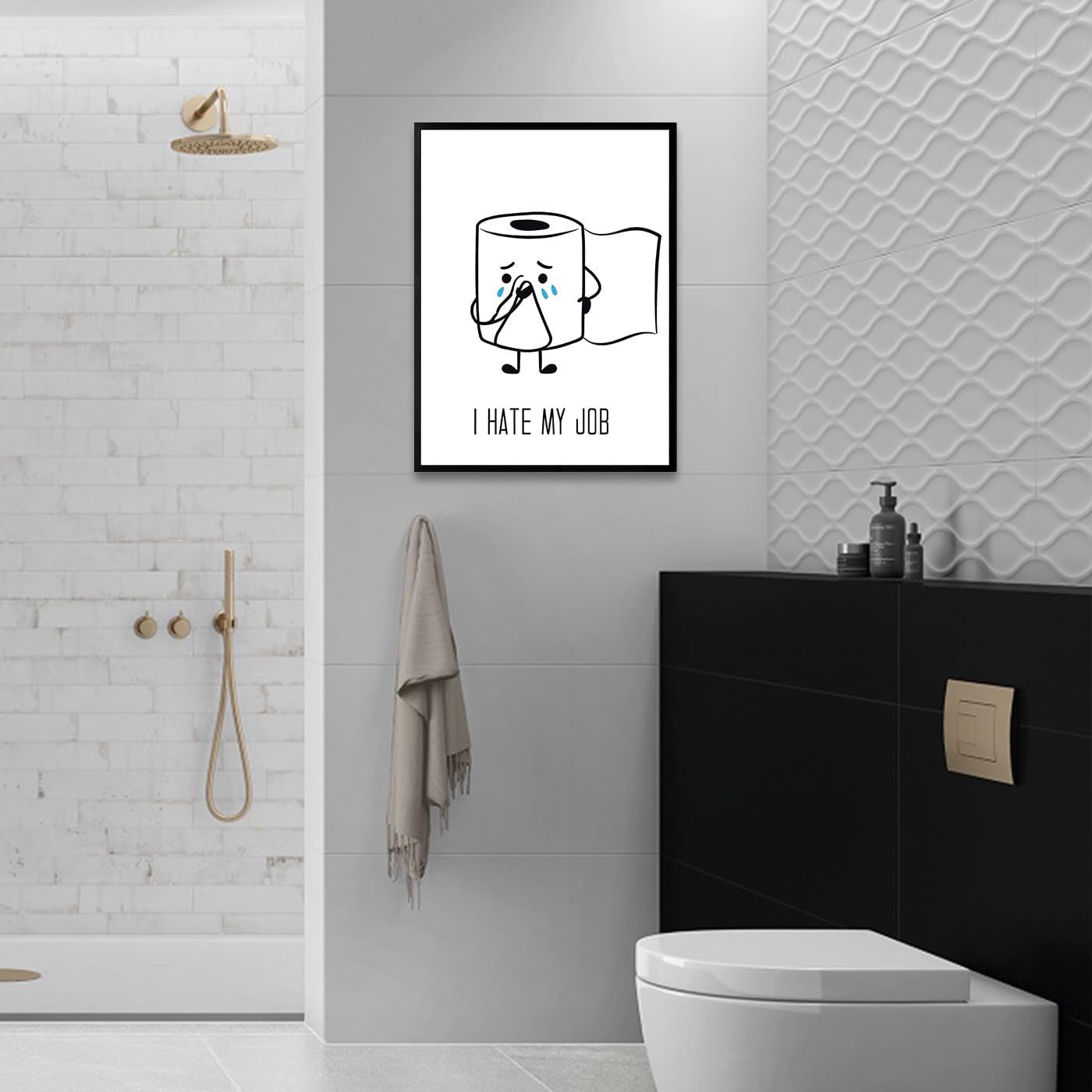 Ovdang Black & White Bathroom Wall Art - Funny Toilet Paper Canvas Print | Modern Minimalist Design
