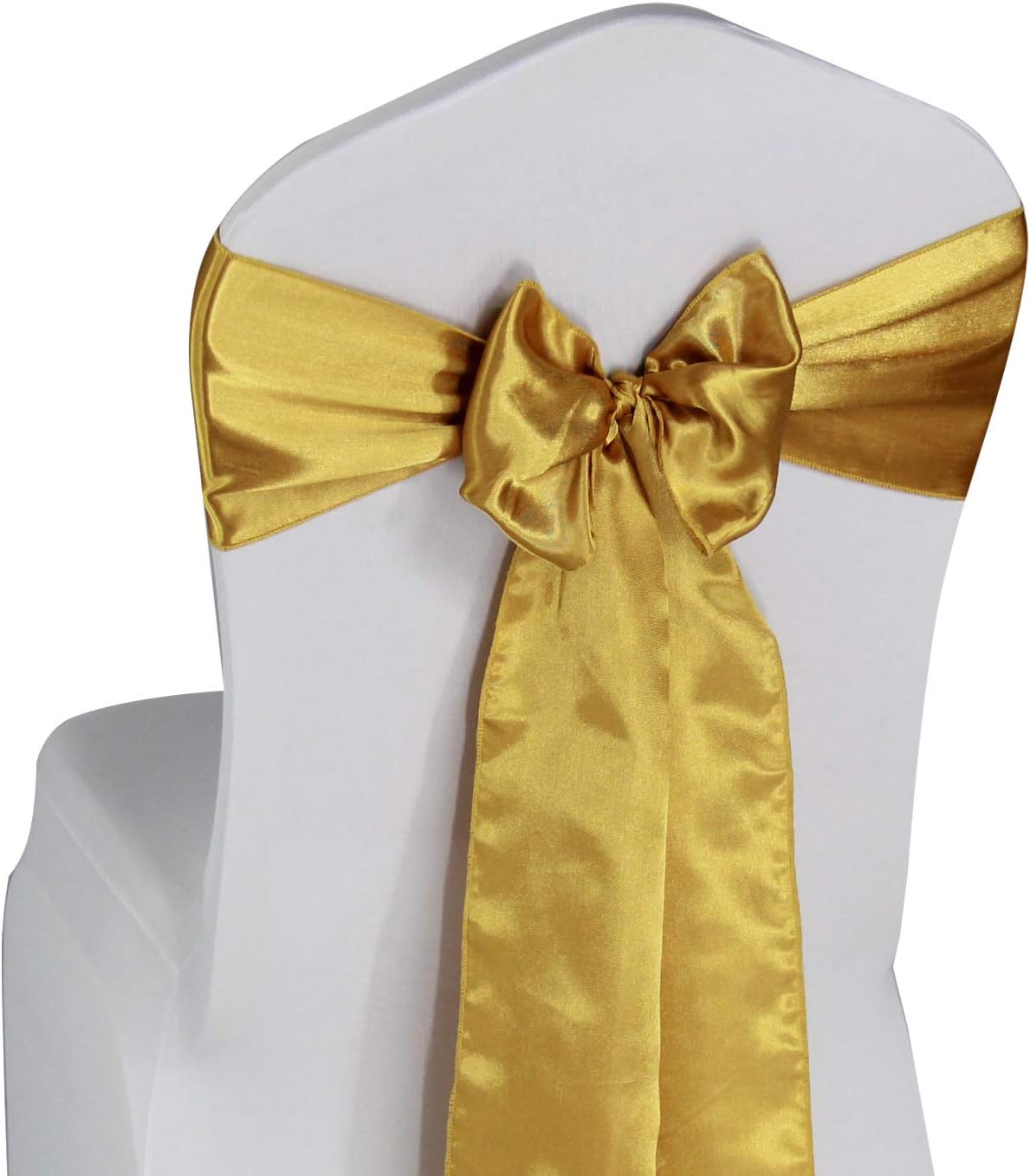 WELMATCH Gold Satin Chair Sashes - 50 Pcs Elegant Wedding & Party Decoration Chair Bows | Gold