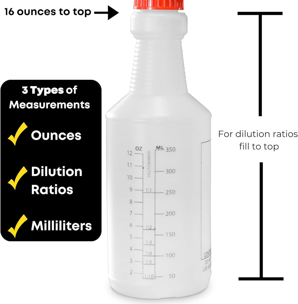 Skiennix 16 oz Spray Bottles - Commercial-Grade with Dilution Ratios | Ideal for Cleaning & Essential Oils (4-Pack)