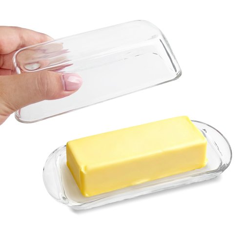 Elegant Glass Butter dish with Lid, Dust-proof and Freshness-preserving Butter Keeper for Countertop, Suitable for Home Kitchens, Restaurants, and Parties, Transparent Design