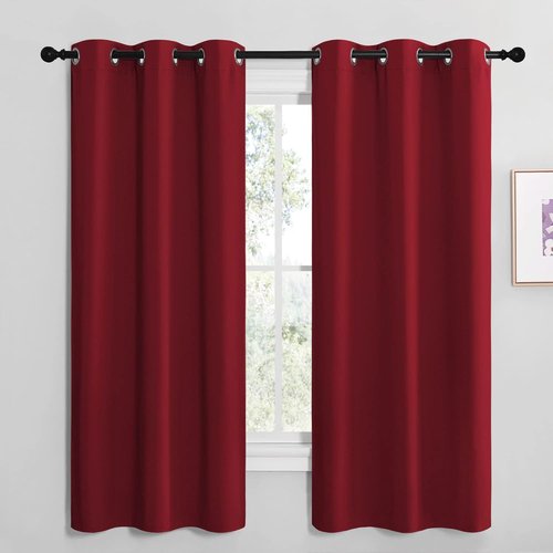 NICETOWN Burgundy Red Kitchen Blackout Curtain Panels - Thermal Insulated Grommet Drapes (2 Panels, W42 x L68)