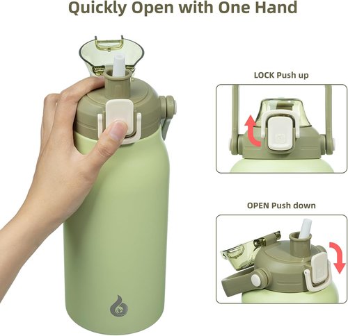 BJPKPK Insulated Water Bottle - 45 oz Stainless Steel with Straw & One-Handed Lid | BPA-Free Light Green