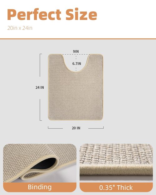 PADOOR Braided Toilet Rugs U Shaped, Non Slip Toilet Mats for Bathroom Floor Machine Washable Super Absorbent Contour Bath Rugs for Toilet Mat Quick Dry U Shaped Toilet Rug, 20''x24'' Light Beige
