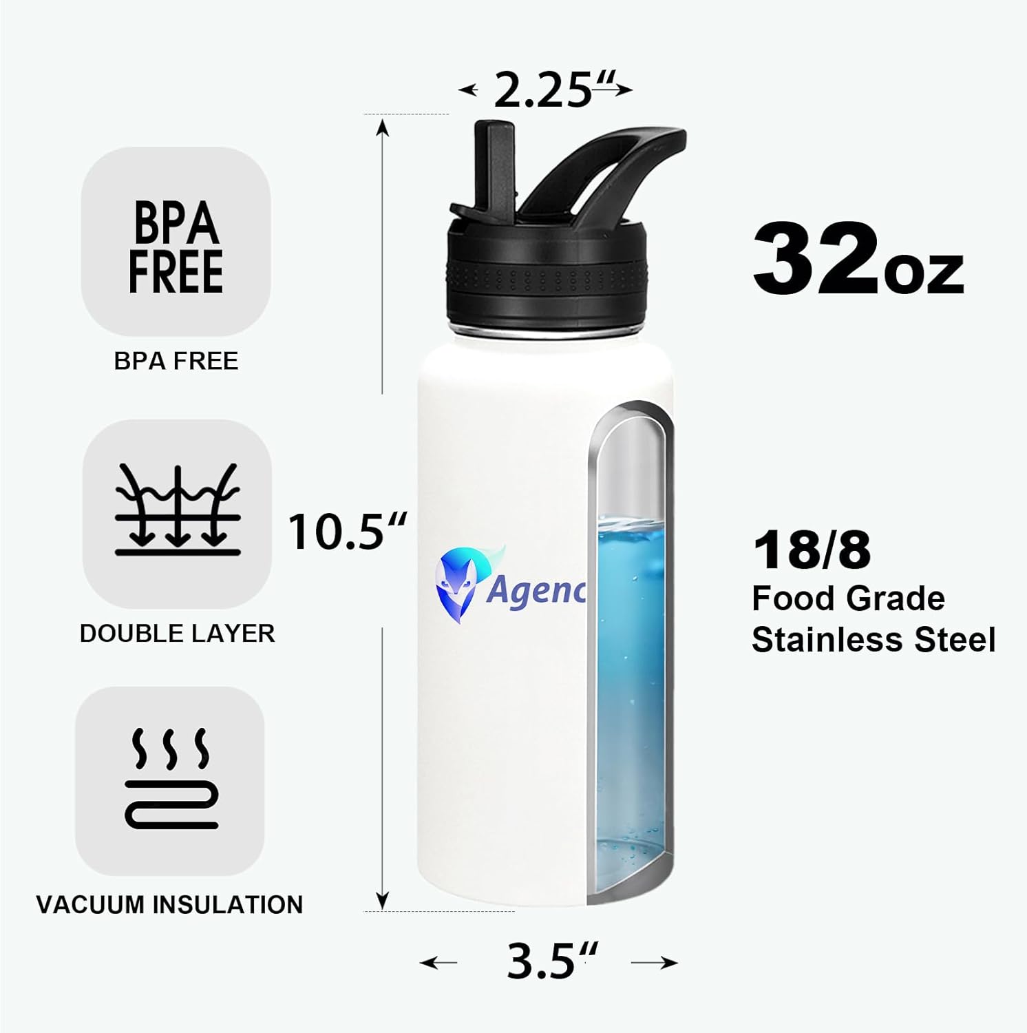 Skiennix Personalized Water Bottles - Custom Text Logo Print | 32oz, 25 Pcs, Double Wall, Leakproof