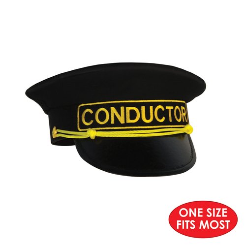 Beistle Conductor Hats – 2 Pack Black Train Conductor Costume Caps with Gold Embroidered Detail Vinyl Brim Railway Uniform Accessory for Cosplay Theater, Adult One Size