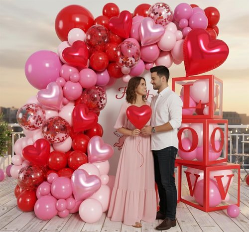 PityBlns Valentine's Day Balloon Arch Kit - Valentines Boxes with "LOVE" Letter Red Pink Heart Foil Balloons and Latex Balloons Garland Kit for Valentines Day Galentines Anniversary Party Decorations