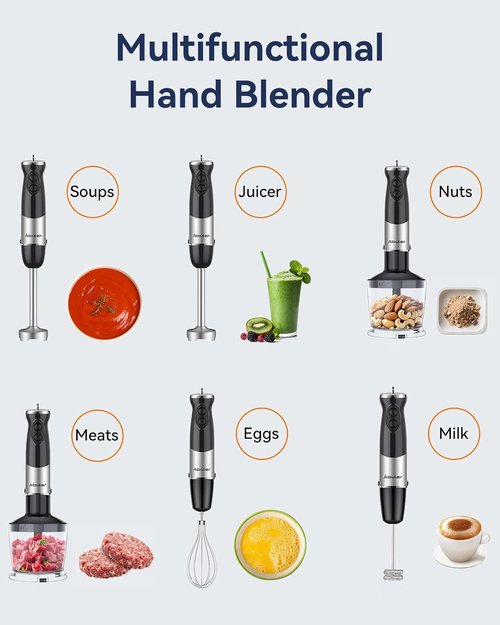 Immersion Blender 1000W - 5-in-1 Handheld Kitchen Mixer with 12 Speeds & BPA-Free Accessories