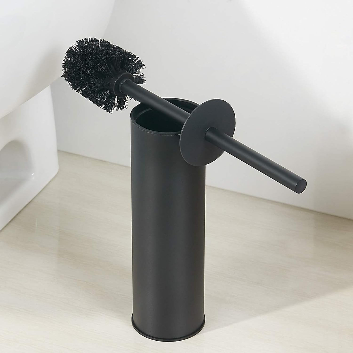 BGL Stainless Steel Toilet Brush - Durable Holder with 2 Black Bristle Heads for Effective Cleaning