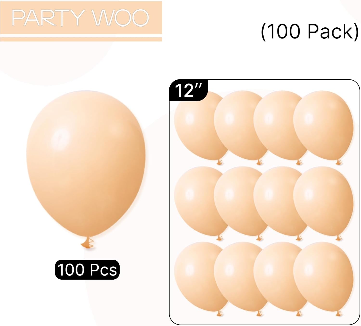 PartyWoo 12-Inch Nude Balloons - 100pcs Apricot Latex for Graduation, Wedding & Baby Showers
