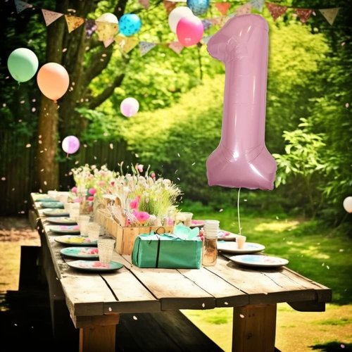 DIWULI 40-Inch Pastel Pink Number 1 Balloon - Large Foil Balloon for 1st Birthday Party Decorations