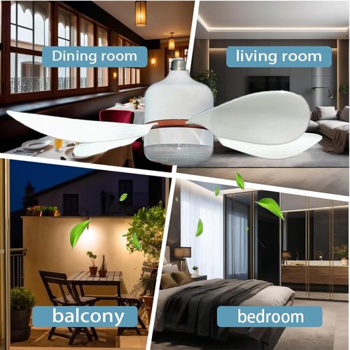 [YoYuZJ Lighting] Ceiling Fan with Light, Plug in Socket Fan Light E26/E27, Small Quiet Fan for Bedroom & Living Room, Ventilador de Techo con Luz, Ceiling Fan Lights Fixtures