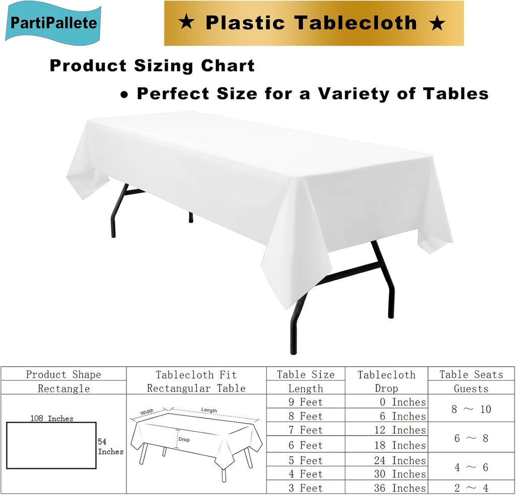 Skiennix Premium Disposable White Tablecloths - 3-Pack Rectangle 54" x 108" for Parties & Events
