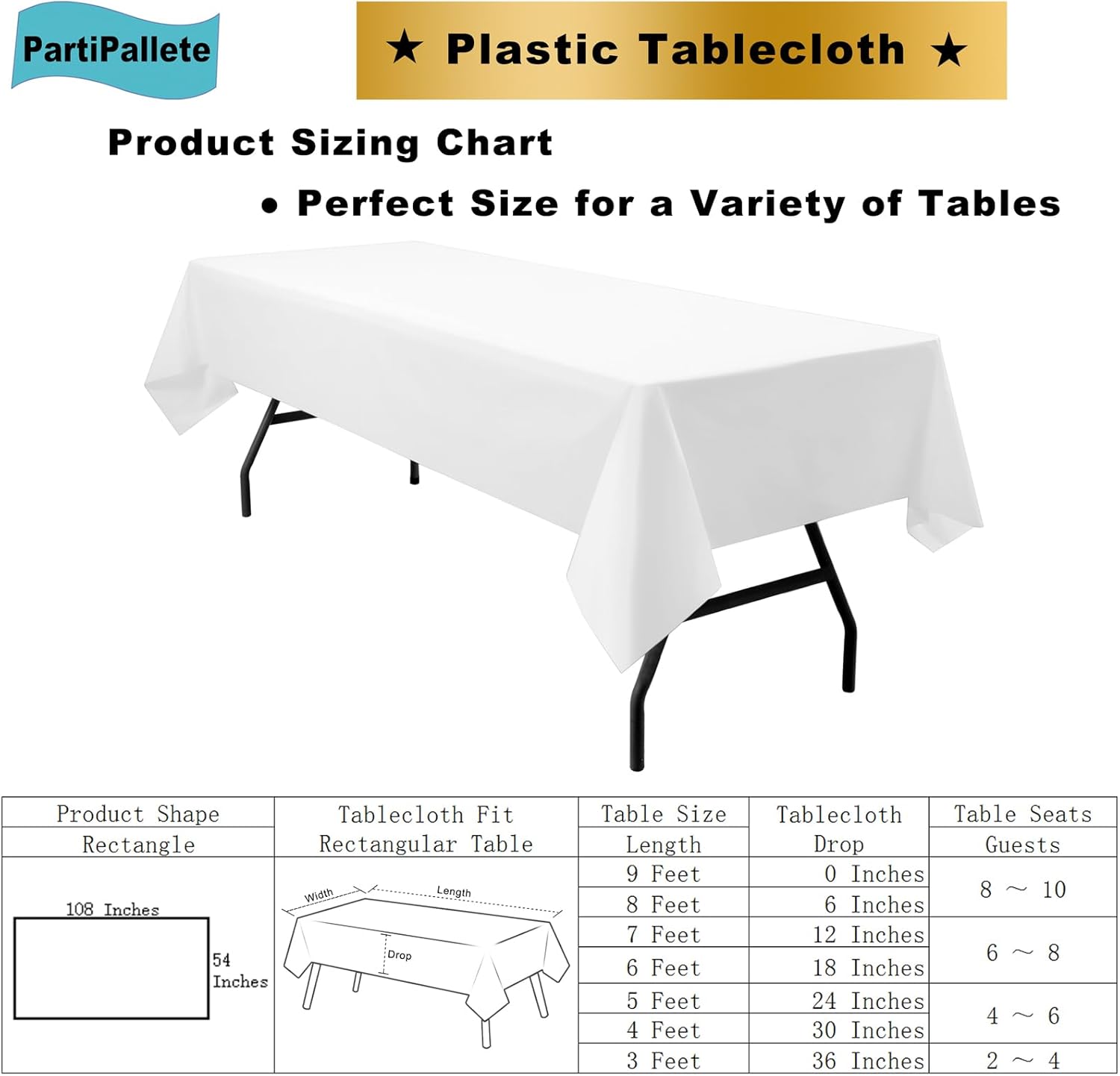 Skiennix Premium Disposable White Tablecloths - 3-Pack Rectangle 54" x 108" for Parties & Events