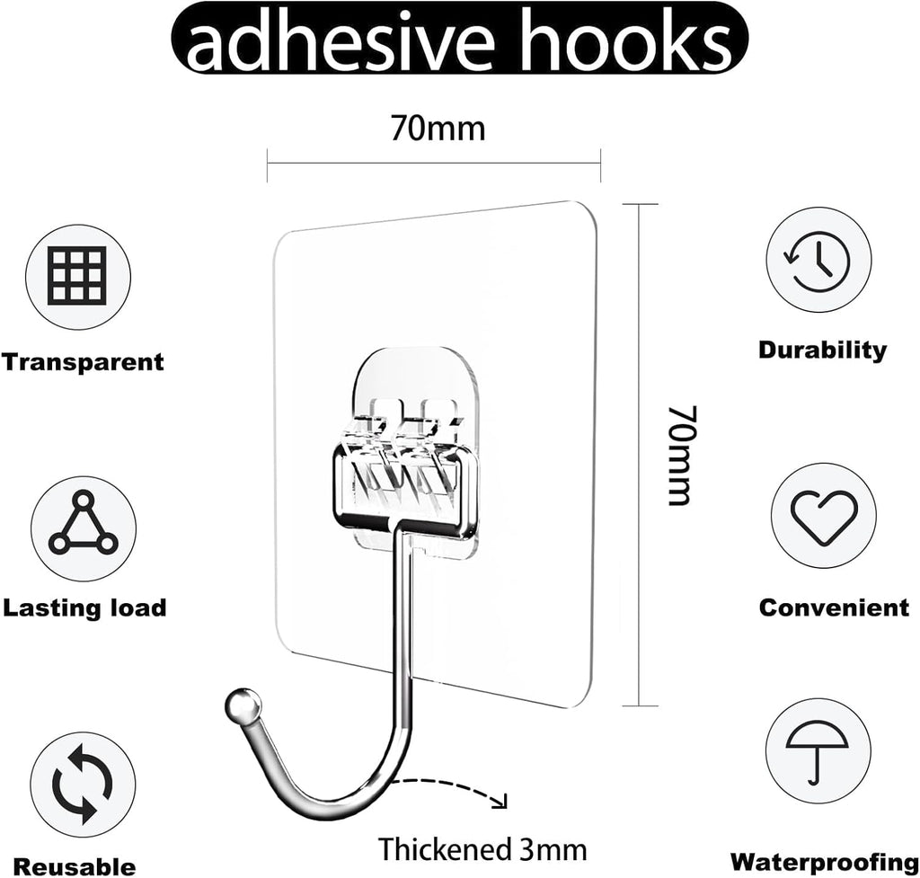 Skiennix Adhesive Hooks - Waterproof Self-Adhesive Wall Hooks for Home & Outdoor | 18 Pack, 40 lb Capacity