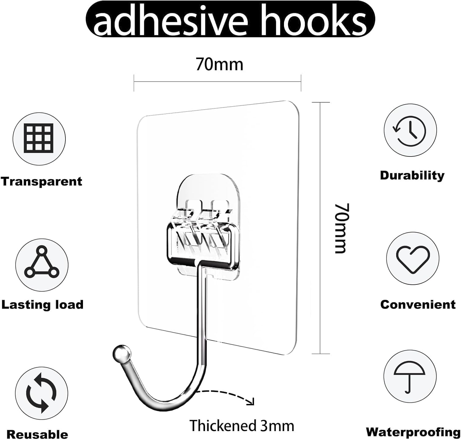 Skiennix Adhesive Hooks - Waterproof Self-Adhesive Wall Hooks for Home & Outdoor | 18 Pack, 40 lb Capacity
