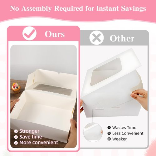 JPPSUJJ 12PCS Cupcake Boxes 12 Count with Window, No Assembly Required, Disposable Cupcake Containers & Holder for Birthday, Holiday, Bakery Supplies